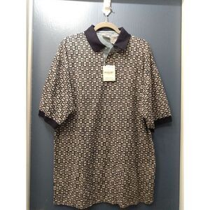 Bugle Boy Men Blue Geometric Pattern Short Sleeve 3/4 Button Polo Size XL‎